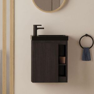 Mob-in - Ensemble meuble lave-mains chêne carbone + robinet hampton