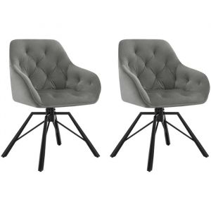 Chaises de Salle &agrave; Manger Pivotantes WOLTU - Lot de 2 - Velours Gris Fonc&eacute; - Pieds en M&eacute;tal