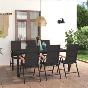 VidaXL Ensemble de Salle &agrave; Manger de Jardin 7 pcs Salon de Jardin Ensemble &agrave; D&icirc;ner de Patio Table et Chaises de Terrasse Ext&eacute;rieur Noir et Marron