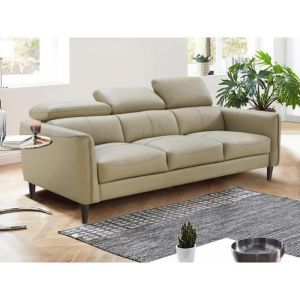 Canap&eacute; fixe cuir 3 places beige