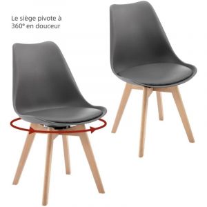 Lot de 2 Chaise Pivotante Salle à Manger Woltu Chaise de Cuisine, Siège en pu, Pieds en Bois Massif, Gris