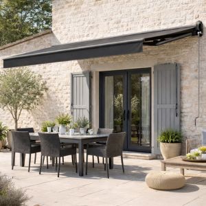 Concept-Usine Lozio store banne motoris&eacute; 2,95 x 2,5 m en aluminium avec toile gris