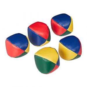 Relaxdays Balle de jonglage lot de 5, professionnels, amateurs, balles molles, enfants, adultes, Ø 6,5 cm, multicolore