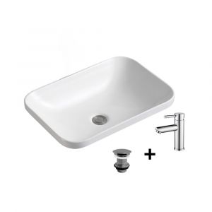 Mob-in - Vasque à encastrer rectangulaire 53x37cm palma + robinet + bonde