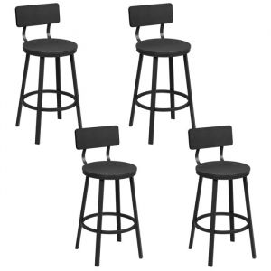 Woltu - Lot de 4 Tabouret de Bar Chaise de Bar, avec Repose-Pieds et Dossier, en Métal et mdf, Noir
