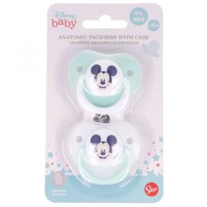 Stor 13067 Lot de 2 tétines anatomiques en Silicone + 6 m avec étui Cool Like Mickey, Unique, Standard