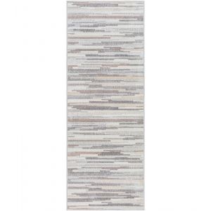Surya - Tapis de Couloir &agrave; Poils Courts et Doux Scandinave Hygge Blanc et Brun 220 x 80 cm