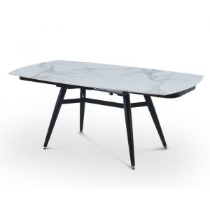 Bello - Table à manger rectangulaire effet marbre blanc pieds en métal noir