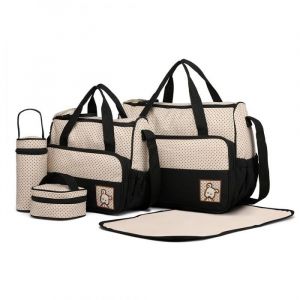 5pcs Sac à Langer pour Bébé avec Matelas à Langer Moustiquaire pour Bébé Grande Capacité Sac à Couches Multifonction Noir