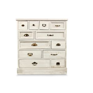 Décoration d'Autrefois Commode Grainetier 12 Tiroirs Bois Cerusé Blanc 84x32x92cm