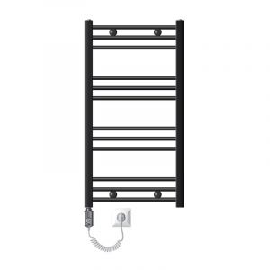 ECD Germany Radiateur Sèche-serviettes Électrique ECO 500x800 mm, Anthracite, Radiateur Courbé avec Connexion Latérale, Élément Chauffant 300 W Chromé, Radiateur de Salle de Bains Moderne