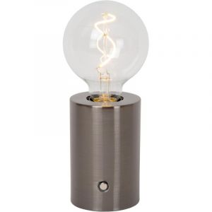Lucide Vivo Lampe de table rechargeable, &agrave; piles, diam&egrave;tre : 8 cm, LED &agrave; intensit&eacute; variable, culot E27, 1 x 1 W, 2700 K, noir mat chrom&eacute;
