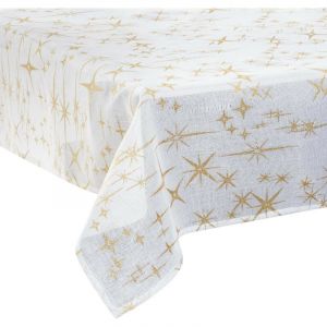 Image de Féérie Lights & Christmas Nappe étoiles de Noël Caneva L 140 x l 360 cm Blanc et doré La maison des couleurs