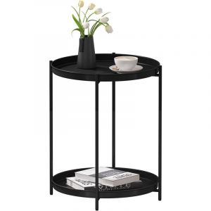Woltu - Table Basse Ronde en Métal. Table de Chevet 44 x 44 x 53 cm. Table d'Appoint. Table Salon. Petite Table Basse. Noir