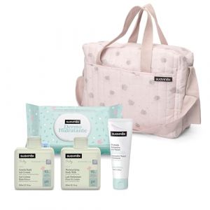Suavinex Borsa Cosmetica Rosa 1 Gentle Bath 300 Ml + 1 Moisturizing Body Milk 300 Ml + 1 Pomata Intensiva 75 Ml