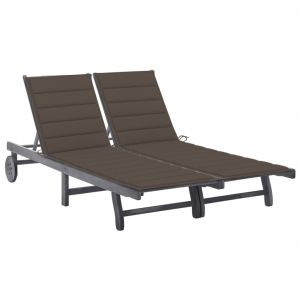 VidaXL Chaise longue de jardin 2 places avec coussin Gris Acacia - Taupe