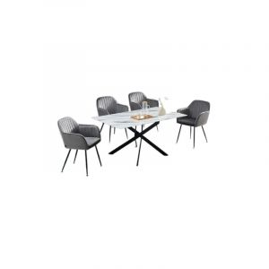 Table Repas JESSICA XXL verre effet marbré blanc 180x90cm
