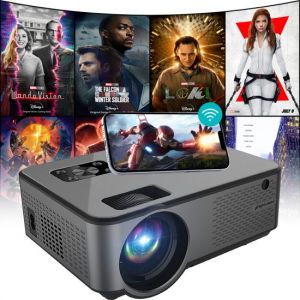 Vidéo projecteur - Spoused Beamer – Full HD – 10 000 lumens – Diffusion sans fil depuis votre téléphone via WiFi – Mini projecteur – Noir