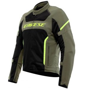 Dainese Air Frame 3 Tex Jacket, Veste de Moto d'&eacute;t&eacute; en Tissu avec Doublure Coupe-Vent, Homme, Army Green/Black/Fluo Yellow, 50