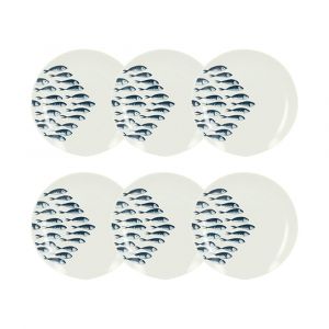 Novastyl Lot de 6 assiettes à dessert motif marin en porcelaine 20cm