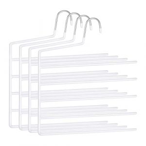 Relaxdays Cintre Multiple &agrave; Pantalons, 4 pi&egrave;ces, 5 Barres, antid&eacute;rapant, H x L : 35 x 32 cm, Blanc