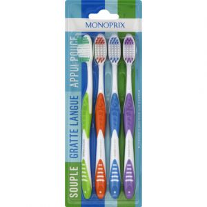 Monoprix Brosse &agrave; dents souple - Les 4 brosses &agrave; dents