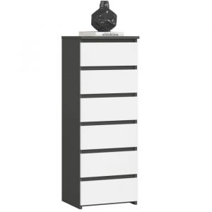 Commode Akord CL6 Gris Graphite 40 cm 6 tiroirs façade Blanche 40x35x109 cm