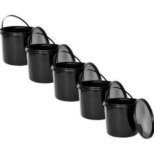 Nipter, Seau en plastique alimentaire avec Couvercle 5l, noir, vendu en lot de 5 pièces