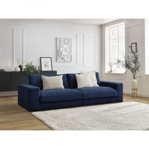 Bobochic Canap&eacute; droit fixe - Canap&eacute; droit fixe 3 places compact LEONARD tissu textur&eacute; Bleu fonc&eacute;