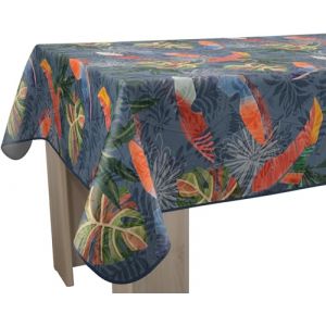 Le linge de Jules Nappe Anti-Taches Cerrado - Rectangle 150 x 350 cm, Bleu Foncé avec Motifs Multicolores