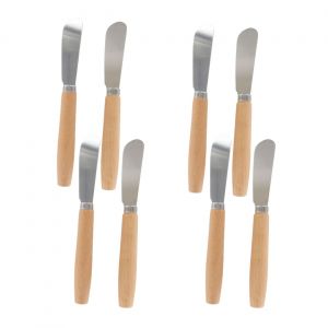 Fackelmann 9318350 Lot de 8 couteaux à beurre, spatules à tartiner, Bois, Acier inoxydable, 17,3 x 2,1 x 1,3 cm