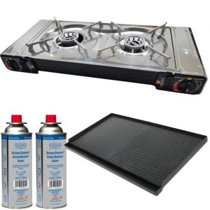 PACK INCASA R&eacute;chaud &agrave; gaz + Plaque plancha/grill + CADAC 2 Cartouches de gaz - Camping-car
