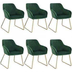 Image de WOLTU 6X Chaises de Salle &agrave; Manger ise en Velours Pieds en m&eacute;tal Chaise de la r&eacute;union Vert Fonc&eacute;