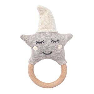 Nordic Coast Company Hochet étoile bois, naturel/gris