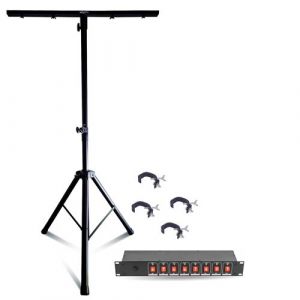 Pack Support Pied Réglable Mooving Light ML-SUPPORT-DJLIGHT - 4 Crochets SH2B - Boîtier Dispatching 8 Voies - Soirée DJ Mobile