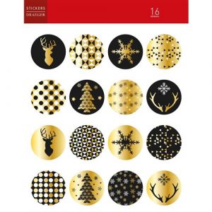 Stickers pastilles cadeaux noir et or
