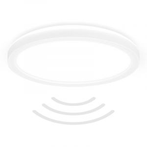 B.k.licht - Plafonnier led, détecteur de mouvement, lumière indirecte, protection contre les éclaboussures, plat, blanc, Ø24 x 3 cm