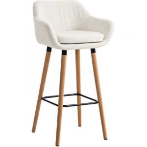 D&eacute;coshop26 Tabouret de bar lounge x1 design scandinave assise en pvc blanc pieds en bois repose-pieds en m&eacute;tal 100004909