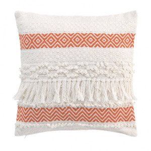 Coussin D&eacute;co &agrave; Franges "Zya" 40x40cm Orange Prix