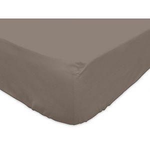 Soleil d'Ocre Drap housse 140x200 cm en coton uni taupe par