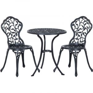 Outsunny Ensemble salon de jardin 2 places avec table ronde style rétro fonte alu noir