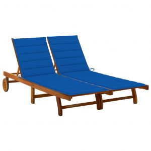 VidaXL Chaise longue de jardin 2 places avec coussins Acacia solide Bleu royal