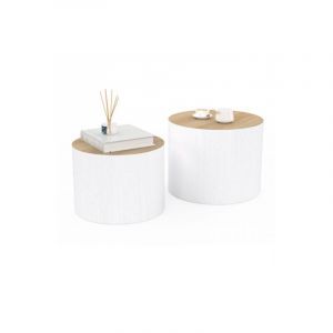 Idmarket Lot de 2 tables basses cylindres gigognes GALIA bois et blanc