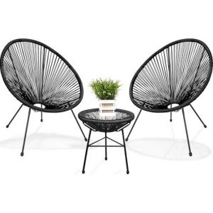 LifeGoods Acapulco Chair Bistro Set - Chaises de jardin - Ensemble de jardin avec table d'appoint - 3 pièces - Noir
