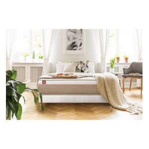 Image de Ensemble sommier matelas LE SOYEUX 90x190cm Ressorts ensac s + Mémoire de forme BioVisco Ep 24cm + sommier Blanc