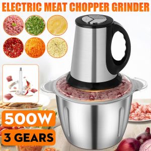 Hachoir a Viande electrique 550W 3L 3 Vitesses Acier inoxydable Multifonction Legumes Mixeur Culinaire Epice Ail Trancheuse
