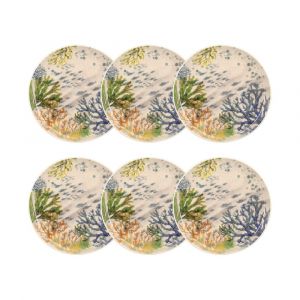 Novastyl Lot de 6 assiettes à dessert motif aquatique en grès 20cm