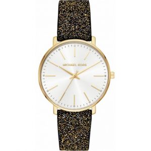 Michael Kors Montre MK2878 - PYPER Boîtier Acier Doré Bracelet Cuir Noir Strass Femme