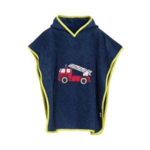 Playshoes Kid's Frottee-Poncho Feuerwehr - Poncho taille L - > 4 Years, bleu