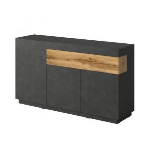 Image de Buffet, bahut, enfilade kiles trois portes et un tiroir. Coloris gris anthracite et chêne. Style design - Gris